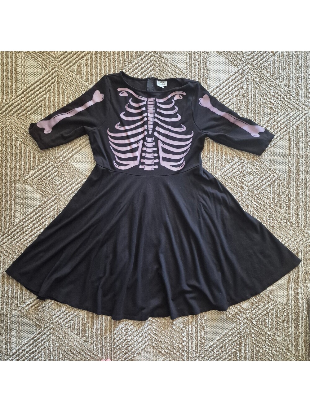 Unique Vintage Black & Pink Skeleton Stretch Bone Swing Dress 2X 18